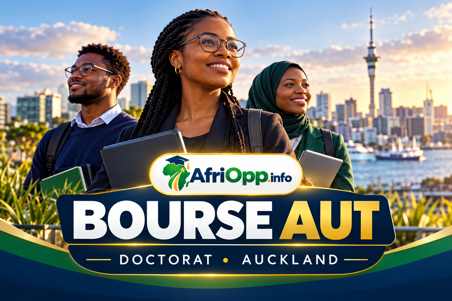 Bourse AUT 2027 : financer un doctorat à Auckland en Nouvelle-Zélande — illustration AfriOpp.info