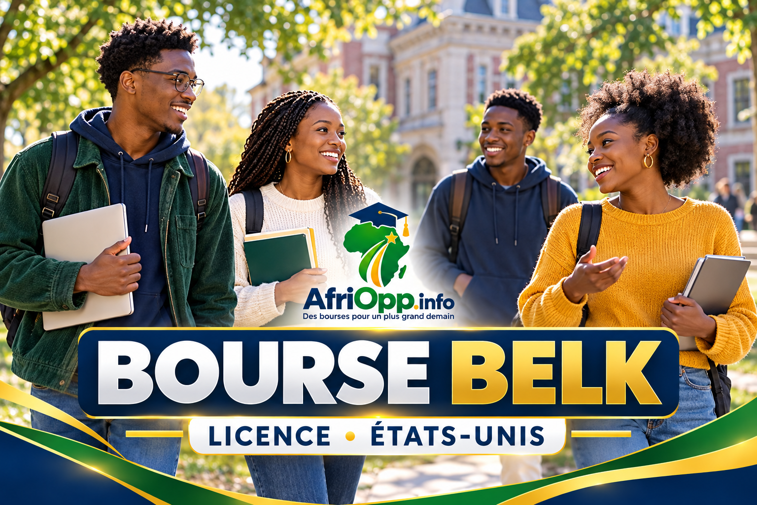 Bourse Belk 2027 : étudiants sur un campus américain, AfriOpp.info