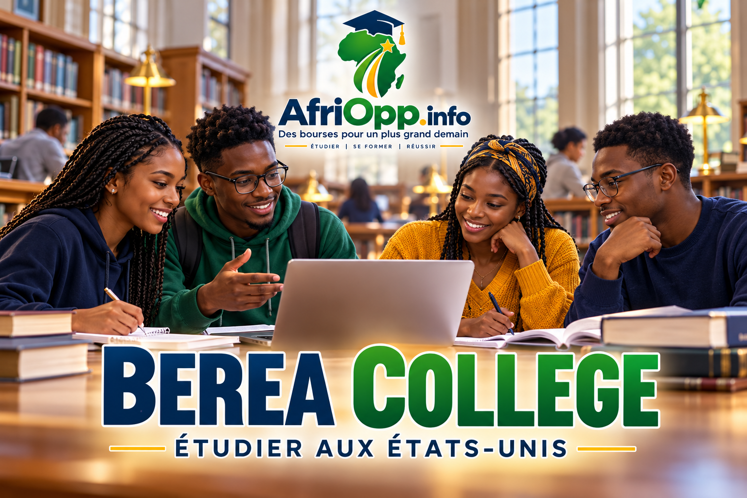 Berea College 2027 : étudiants africains en bibliothèque, AfriOpp.info