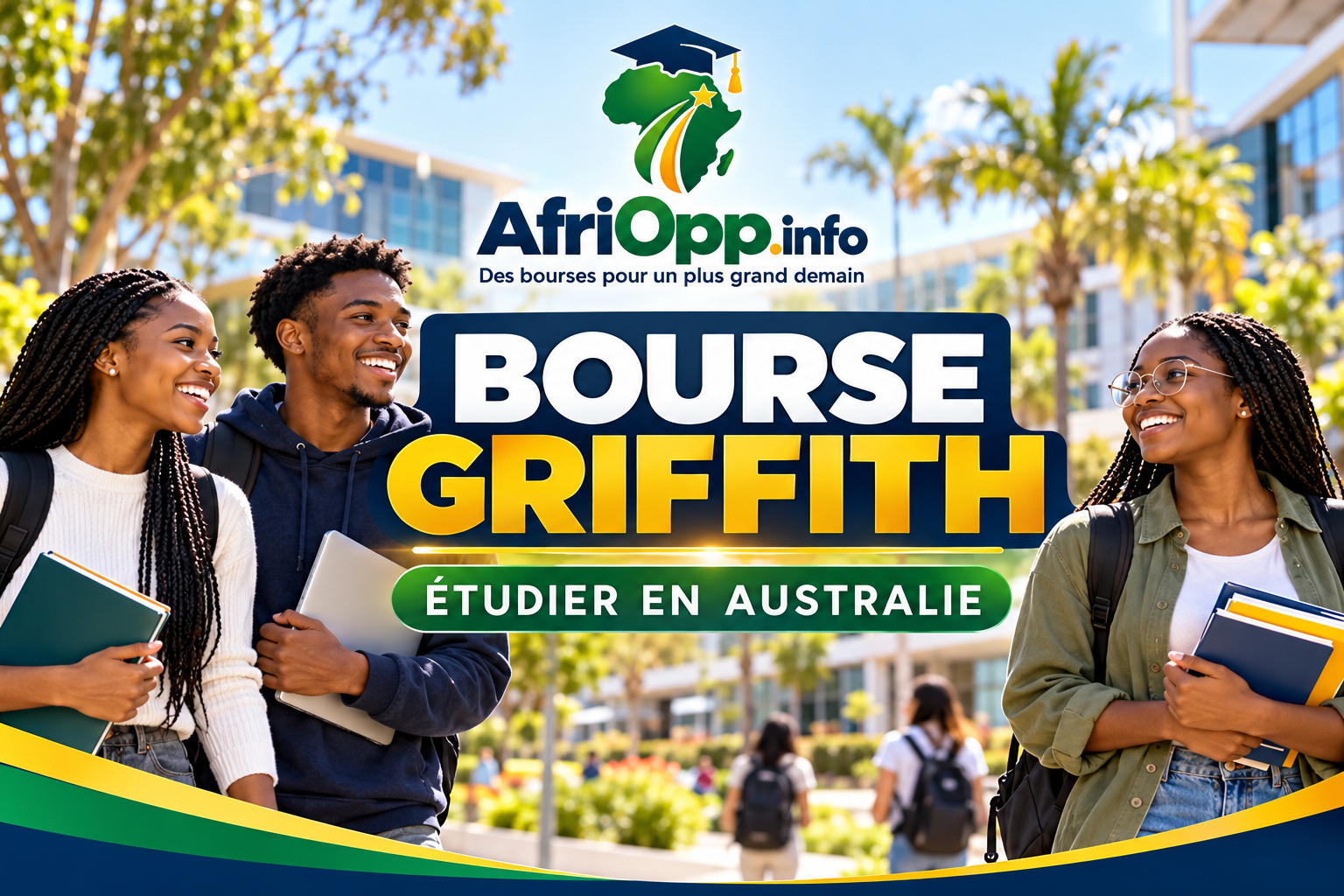 Bourse Griffith 2027 : 50 % des frais d’études en Australie — illustration AfriOpp.info