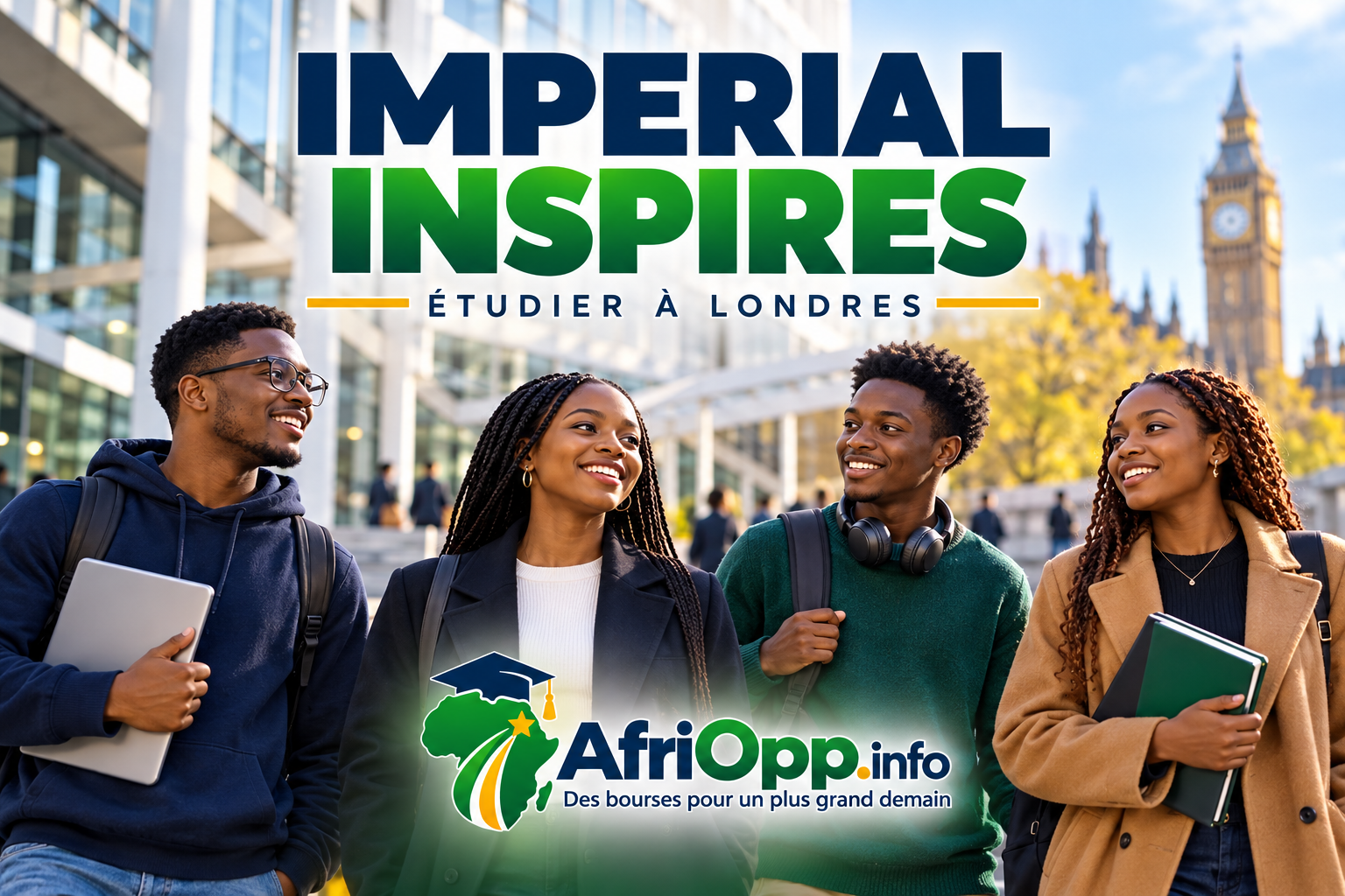 Imperial Inspires 2027 : 15 000 £ par an pour étudier à Londres — illustration AfriOpp.info