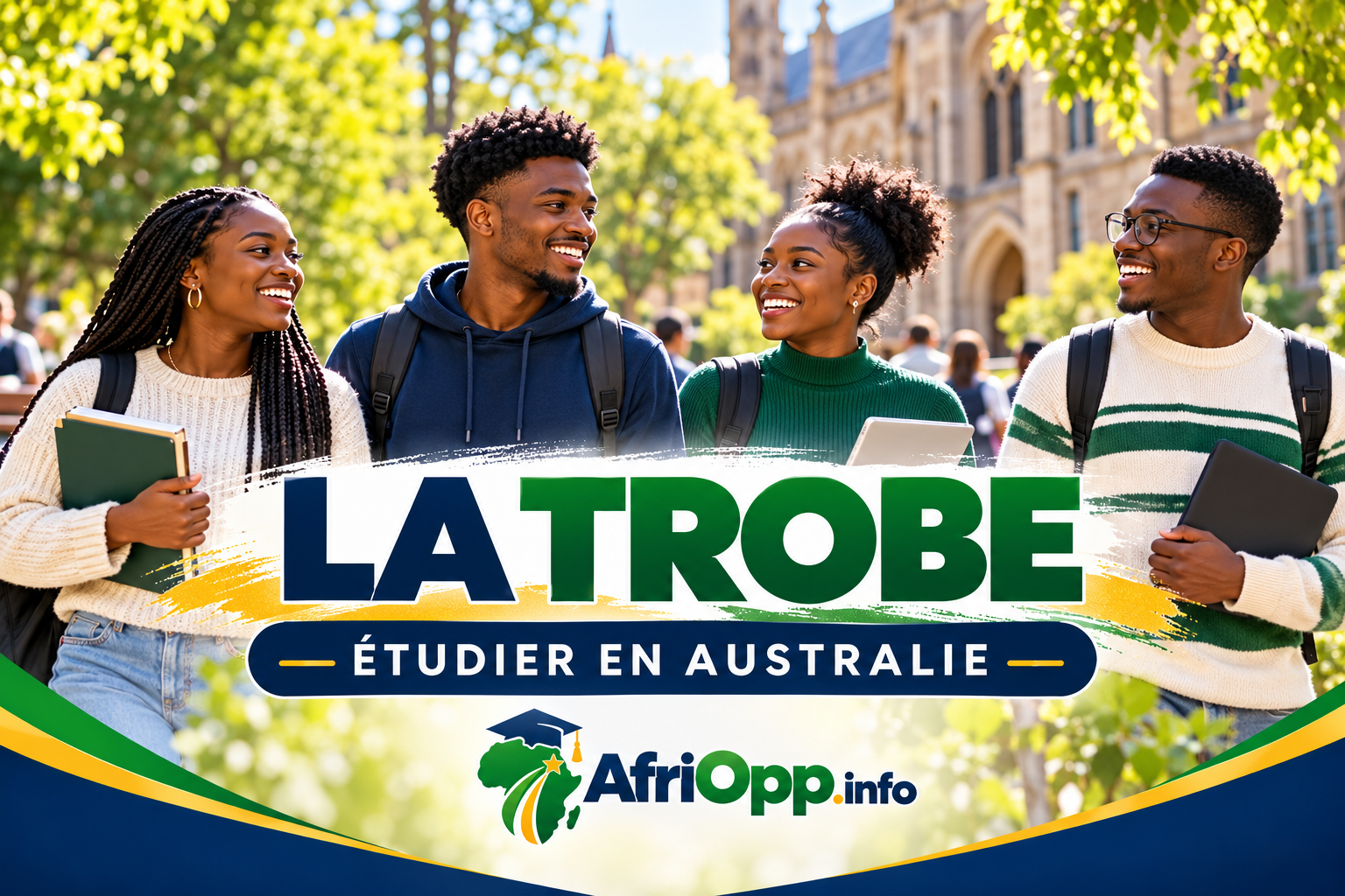 Bourse La Trobe 2027 : jusqu’à 25 % des frais d’études en Australie — illustration AfriOpp.info