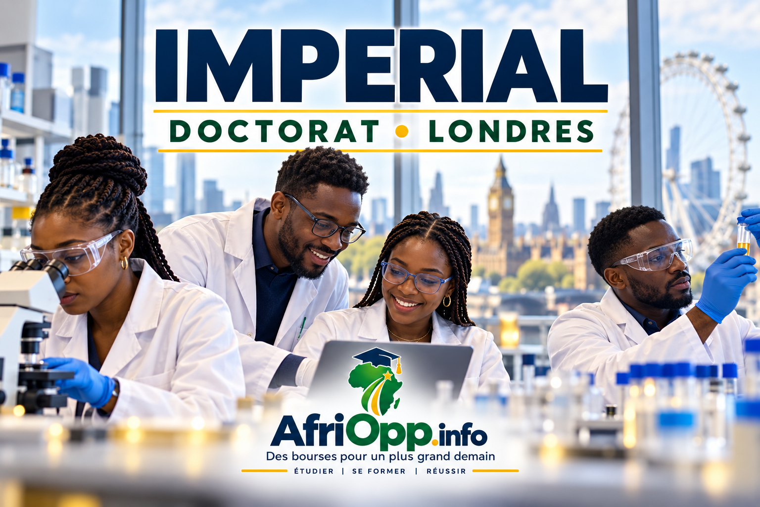 President’s PhD Imperial 2027 : un doctorat financé à Londres — illustration AfriOpp.info