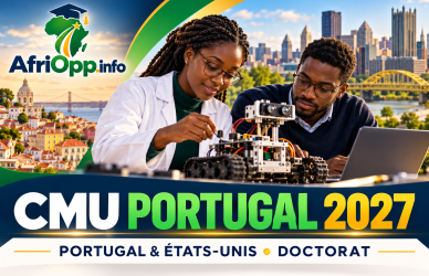 Bourses CMU Portugal 2027 : Doctorat international financé — illustration avec logo AfriOpp.info