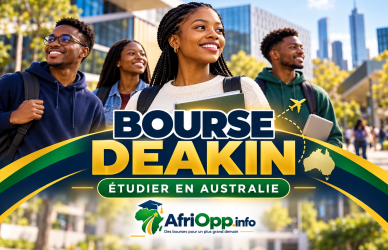 Bourse Deakin 2027 : étudiants sur un campus australien, illustration AfriOpp.info