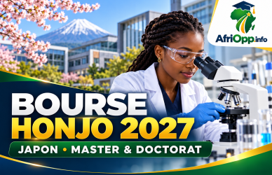 Bourse Honjo 2027 au Japon : conditions et candidature — illustration et logo AfriOpp.info