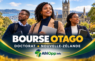 Bourse Otago 2027 : préparer un doctorat en Nouvelle-Zélande — illustration AfriOpp.info