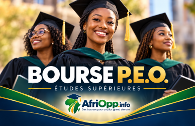 Bourse P.E.O. 2027–2028 : jusqu’à 12 500 dollars pour les étudiantes africaines — illustration AfriOpp.info